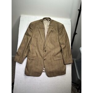 Hart Schaffner Marx Brown Blazer Mens 46L Suit Coat Yellow Black Plaid
